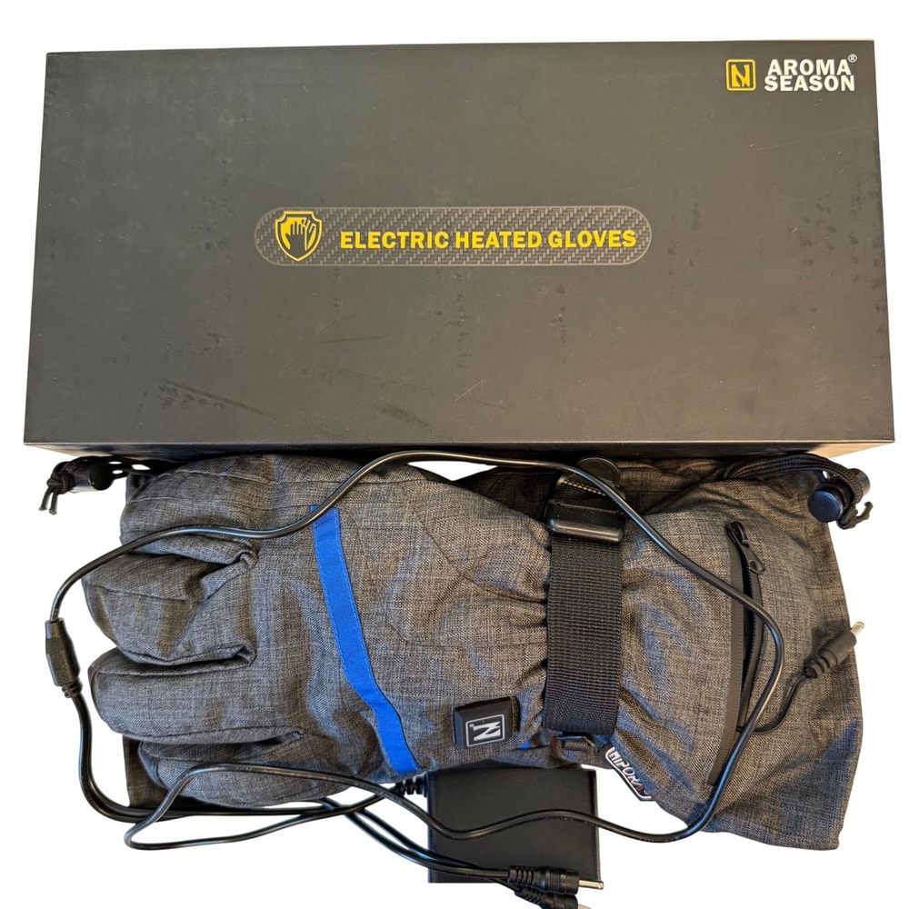 Electric Heated Gloves Gray L/XL Aroma Season Waterproof Rechargeable Winter Ski